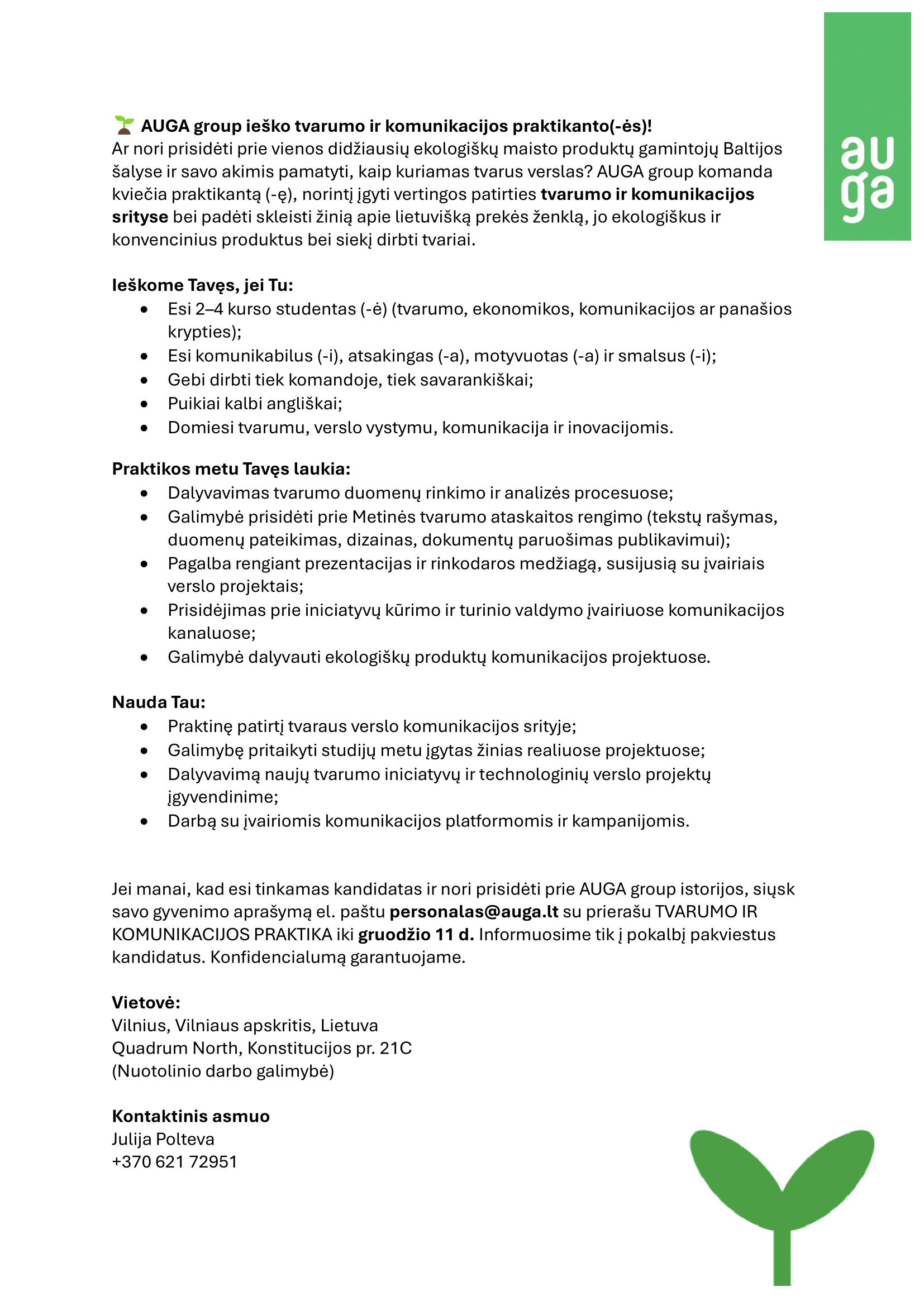 Skelbimas praktikantui 1