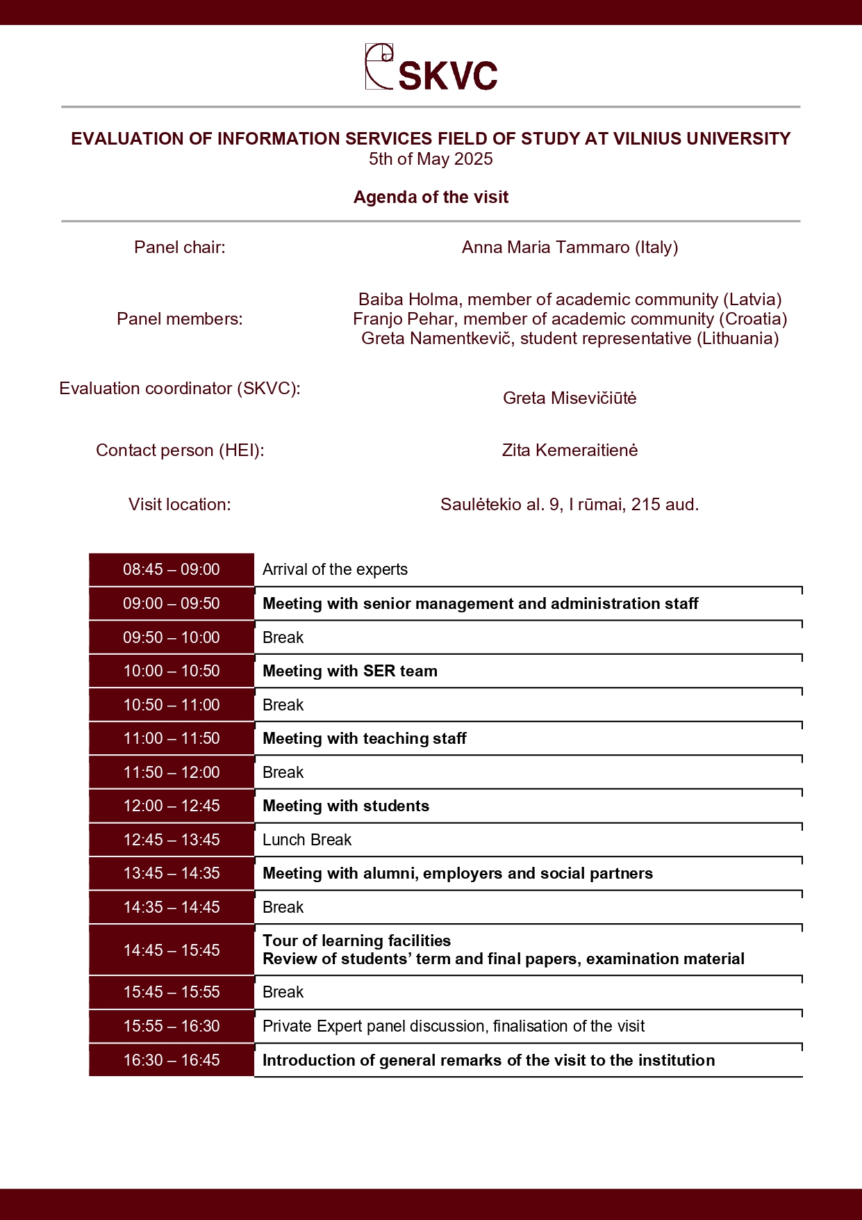 VU visit agenda page 0001