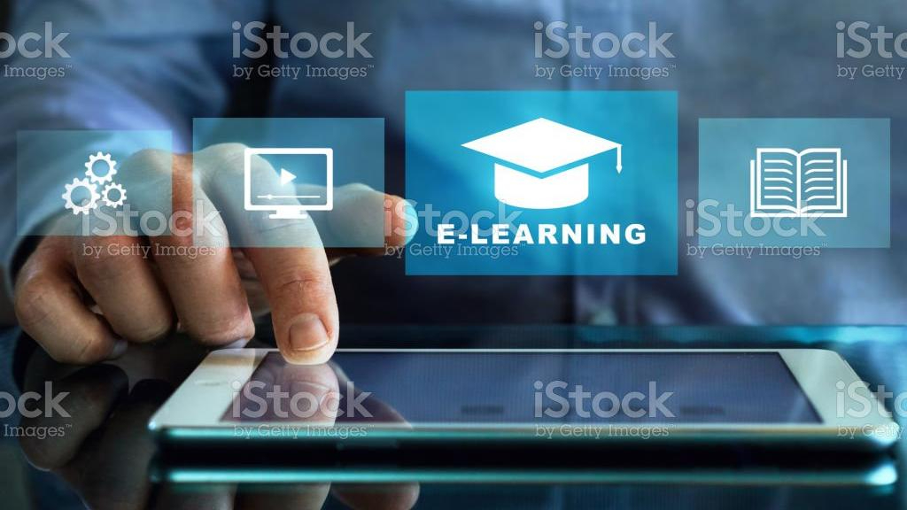 e-learning, online education concept with webinar or video tutorial